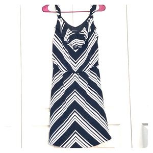 Striped-patterned knee length business dress
